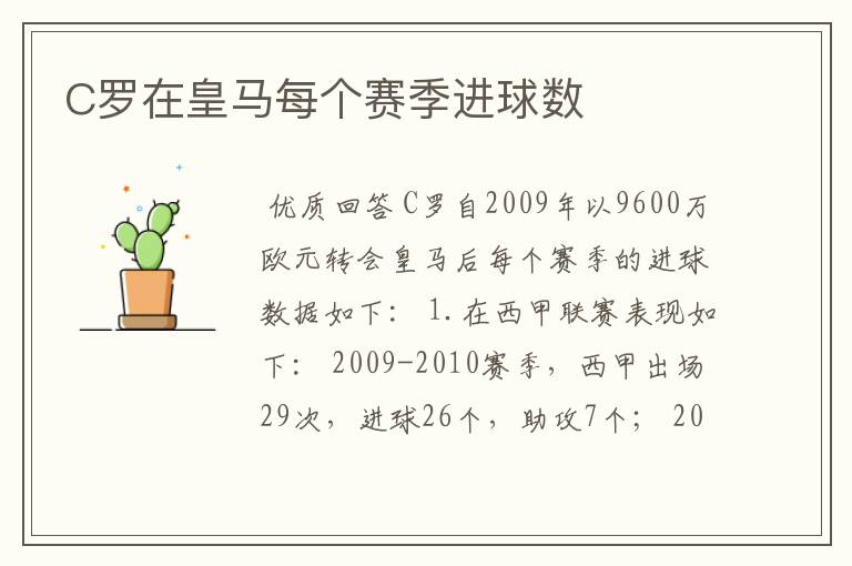 C罗在皇马每个赛季进球数