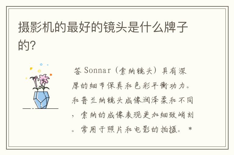 摄影机的最好的镜头是什么牌子的?