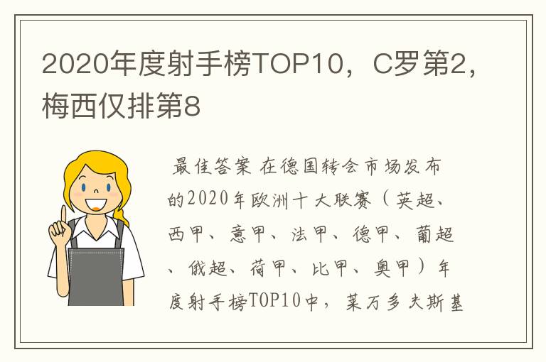 2020年度射手榜TOP10,C罗第2,梅西仅排第8