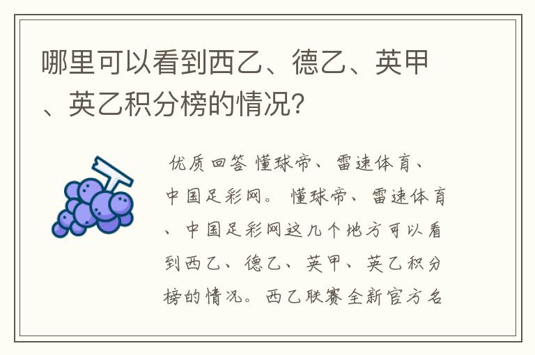 哪里可以看到西乙、德乙、英甲、英乙积分榜的情况?