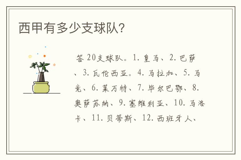 西甲有多少支球队?