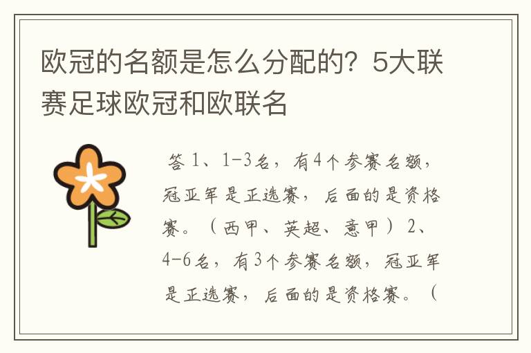 欧冠的名额是怎么分配的?5大联赛足球欧冠和欧联名