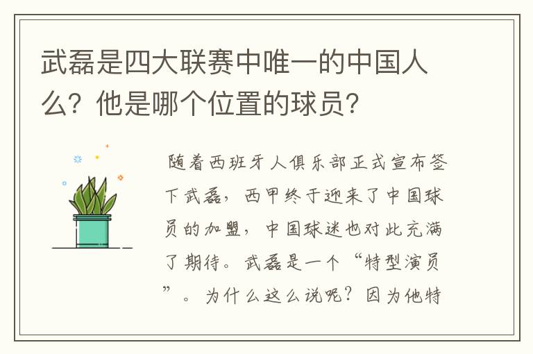 武磊是四大联赛中唯一的中国人么?他是哪个位置的球员?