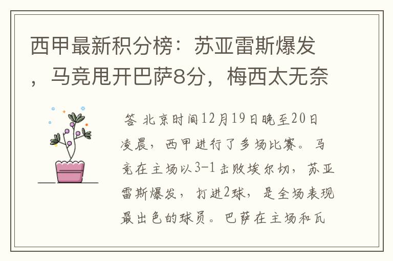 西甲最新积分榜:苏亚雷斯爆发,马竞甩开巴萨8分,梅西太无奈