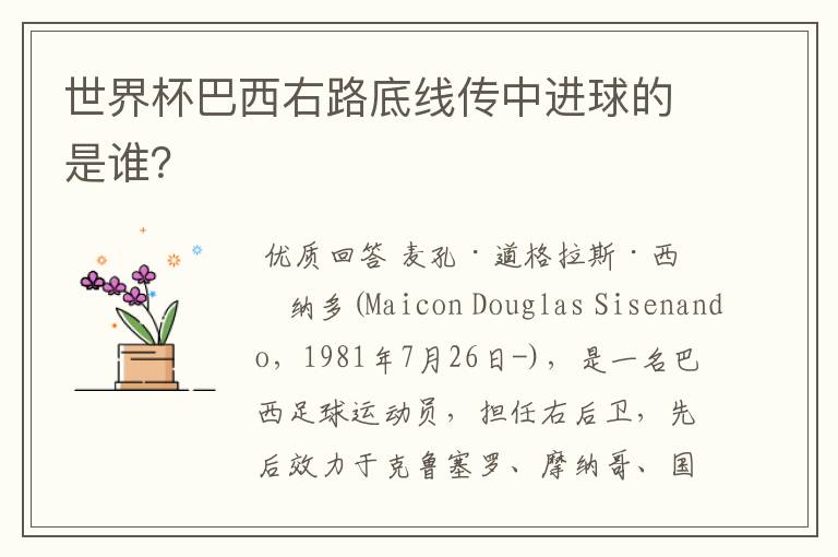 世界杯巴西右路底线传中进球的是谁?