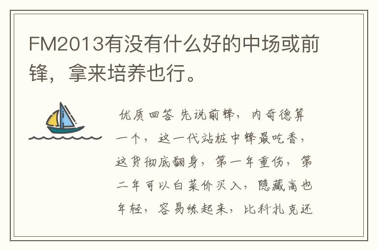 FM2013有没有什么好的中场或前锋,拿来培养也行。