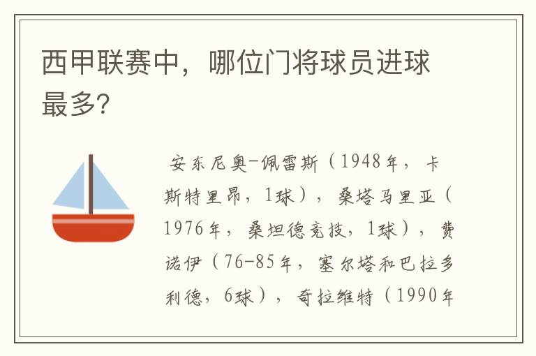 西甲联赛中,哪位门将球员进球最多?