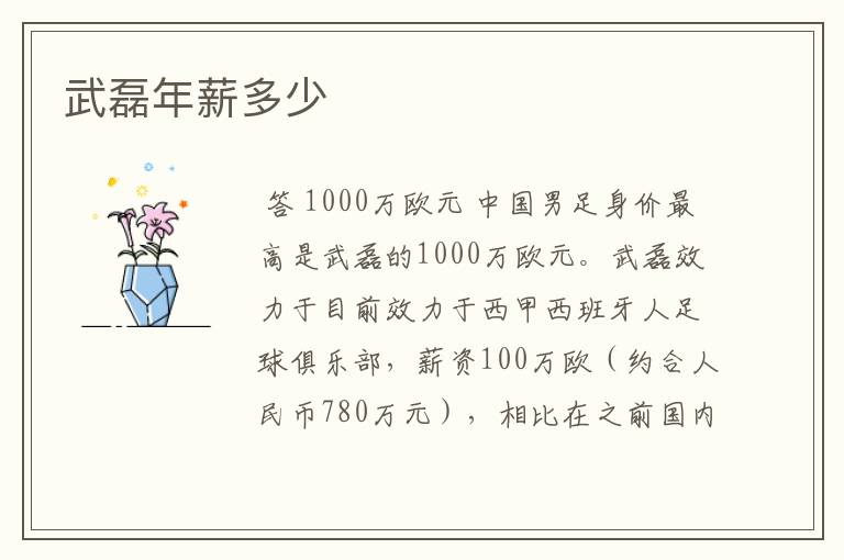 武磊年薪多少