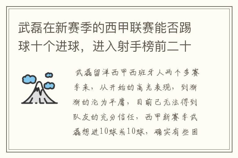 武磊在新赛季的西甲联赛能否踢球十个进球，进入射手榜前二十？