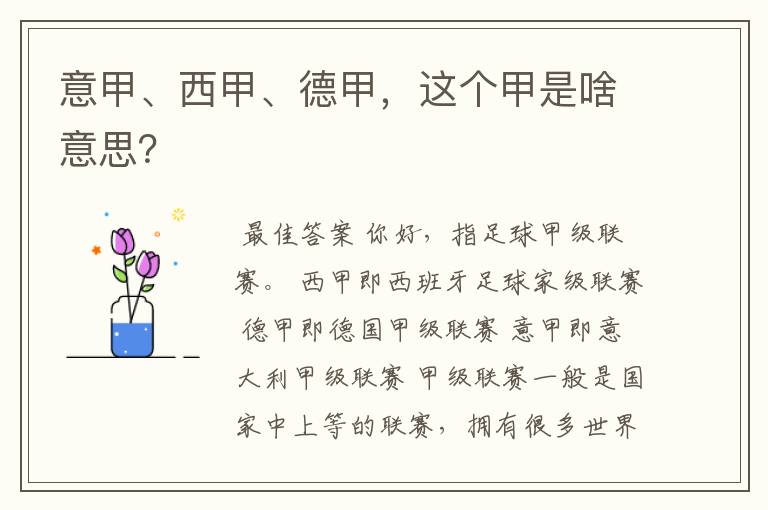 意甲、西甲、德甲,这个甲是啥意思?
