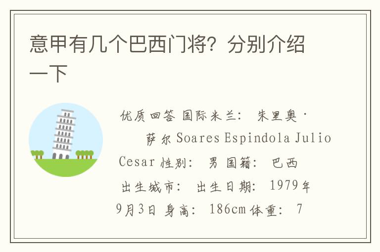 意甲有几个巴西门将?分别介绍一下