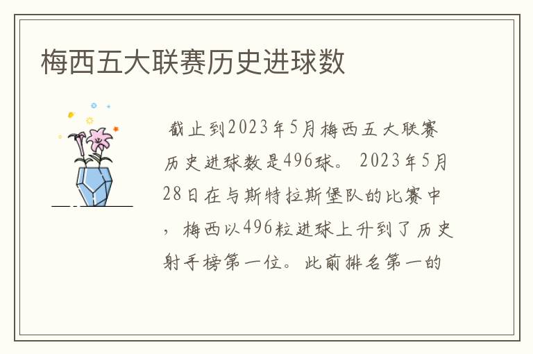 梅西五大联赛历史进球数