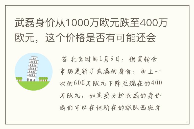 武磊身价从1000万欧元跌至400万欧元,这个价格是否有可能还会降低?