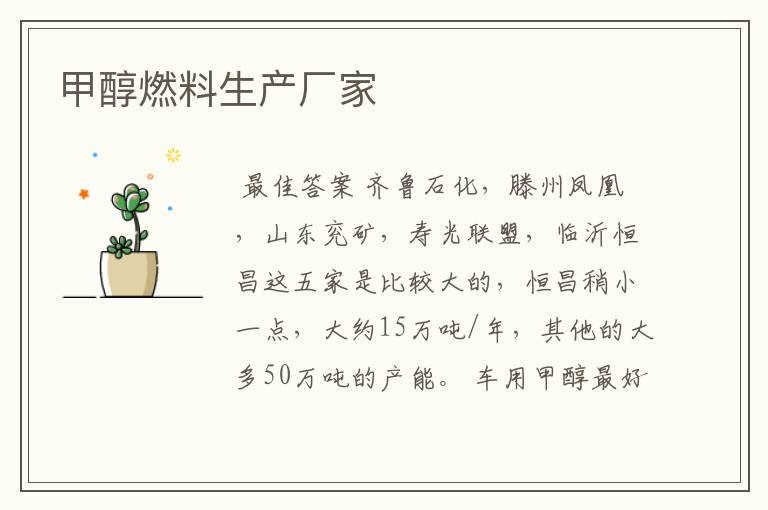 甲醇燃料生产厂家