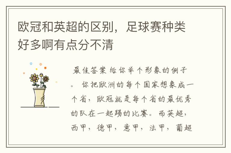 欧冠和英超的区别,足球赛种类好多啊有点分不清