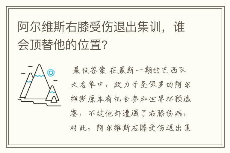 阿尔维斯右膝受伤退出集训,谁会顶替他的位置?