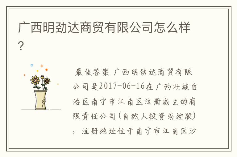 广西明劲达商贸有限公司怎么样?