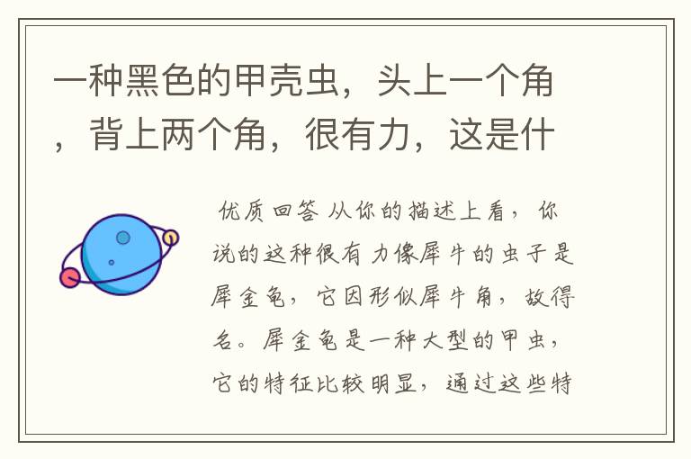 一种黑色的甲壳虫,头上一个角,背上两个角,很有力,这是什么虫子,有些像犀牛?