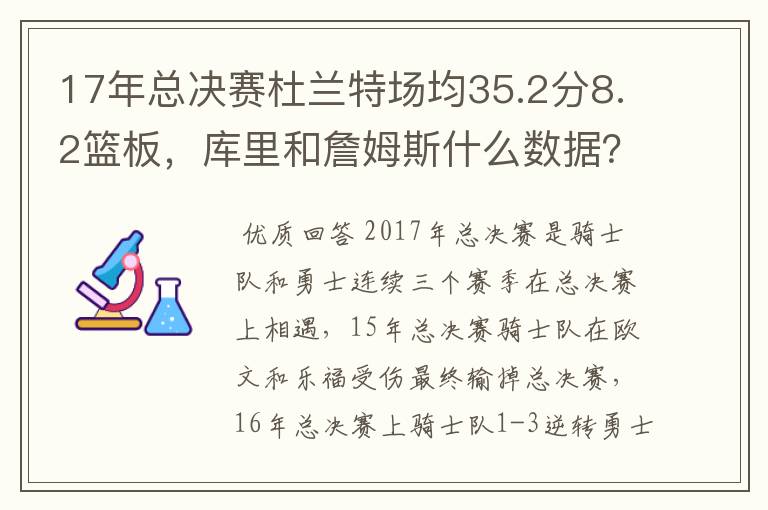 17年总决赛杜兰特场均35.2分8.2篮板,库里和詹姆斯什么数据?