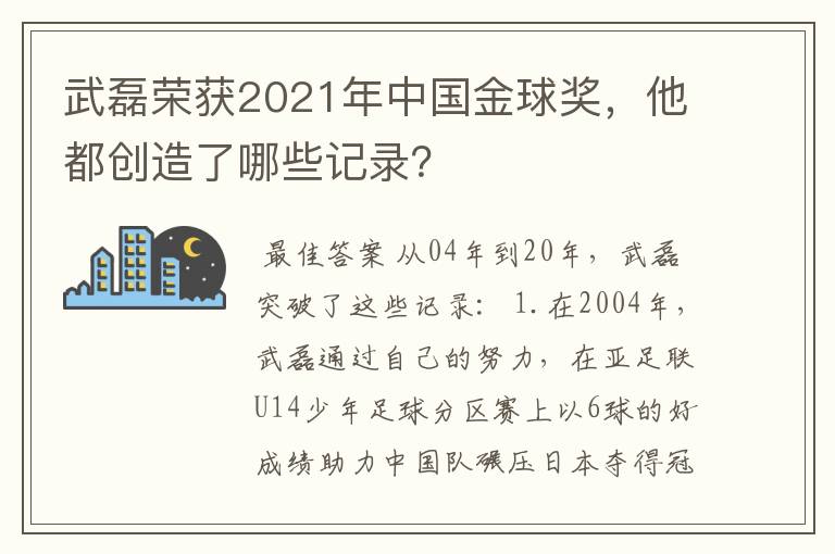 武磊荣获2021年中国金球奖,他都创造了哪些记录?