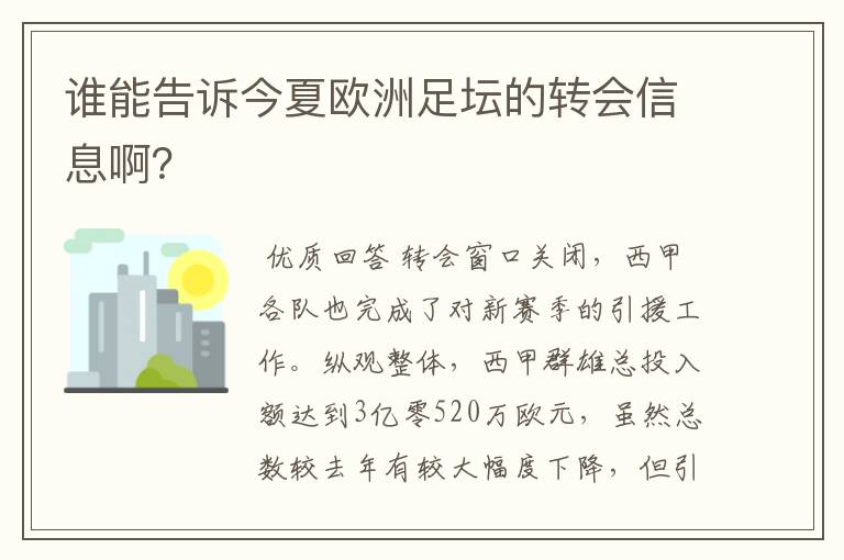 谁能告诉今夏欧洲足坛的转会信息啊?