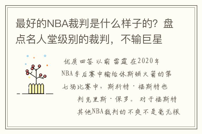 最好的NBA裁判是什么样子的?盘点名人堂级别的裁判,不输巨星