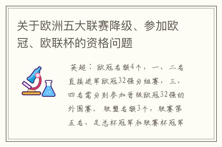 关于欧洲五大联赛降级、参加欧冠、欧联杯的资格问题
