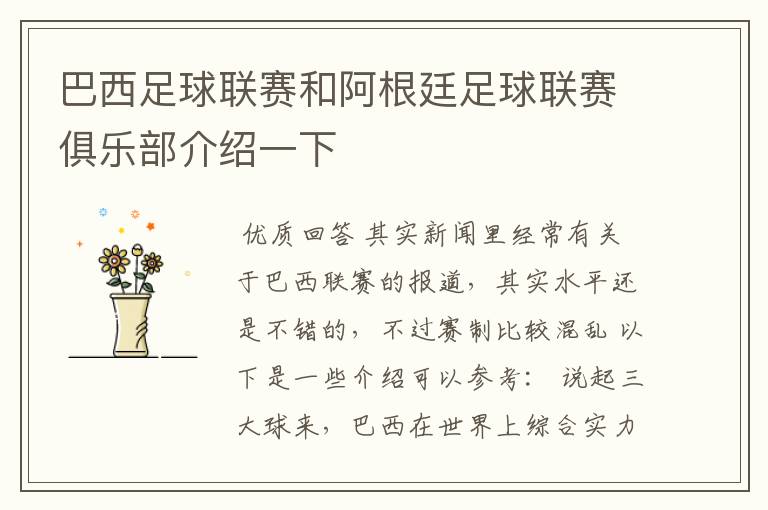 巴西足球联赛和阿根廷足球联赛俱乐部介绍一下