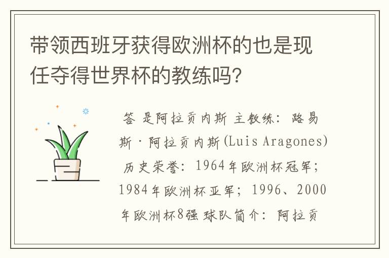带领西班牙获得欧洲杯的也是现任夺得世界杯的教练吗?