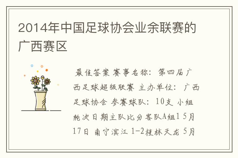 2014年中国足球协会业余联赛的广西赛区