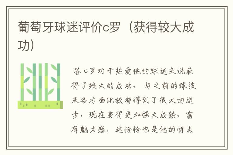 葡萄牙球迷评价c罗(获得较大成功)