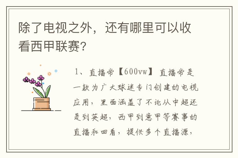 除了电视之外,还有哪里可以收看西甲联赛?
