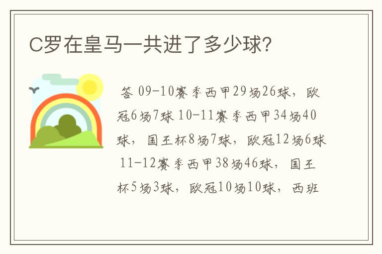 C罗在皇马一共进了多少球?