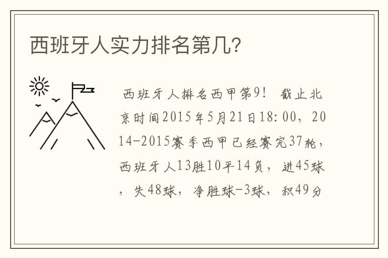 西班牙人实力排名第几?