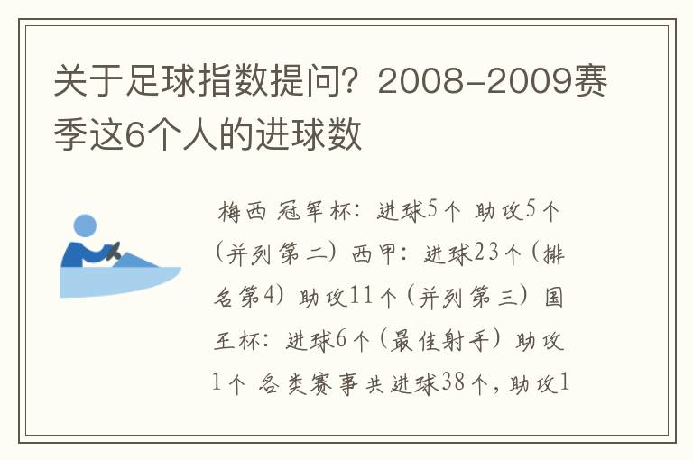 关于足球指数提问?2008-2009赛季这6个人的进球数