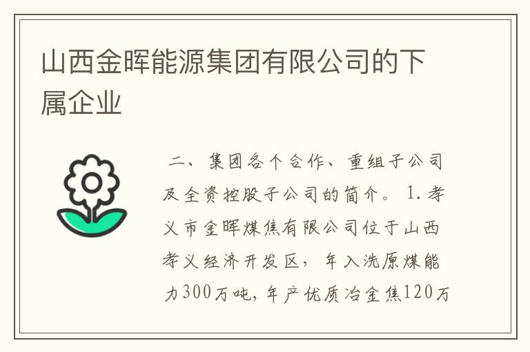 山西金晖能源集团有限公司的下属企业