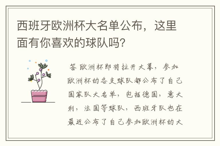 西班牙欧洲杯大名单公布,这里面有你喜欢的球队吗?