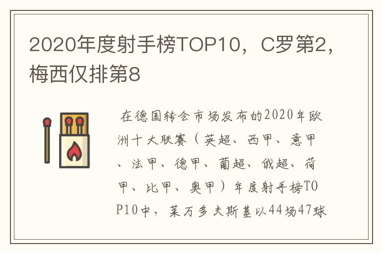 2020年度射手榜TOP10,C罗第2,梅西仅排第8
