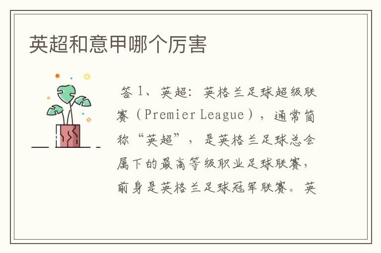 英超和意甲哪个厉害