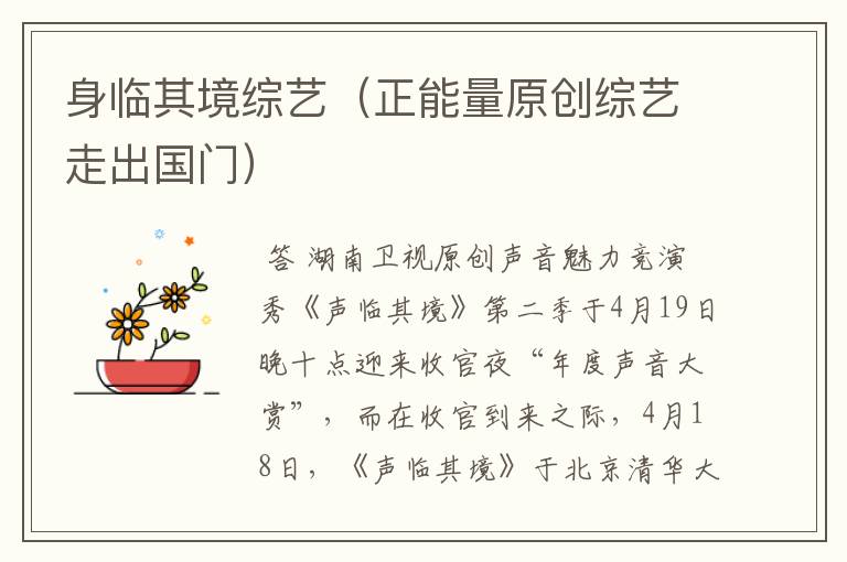 身临其境综艺（正能量原创综艺走出国门）