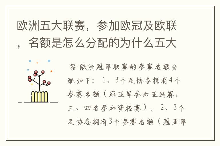 欧洲五大联赛,参加欧冠及欧联,名额是怎么分配的为什么五大联赛只有法甲