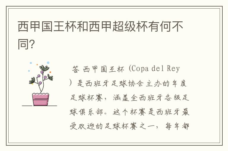 西甲国王杯和西甲超级杯有何不同?