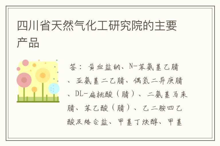 四川省天然气化工研究院的主要产品