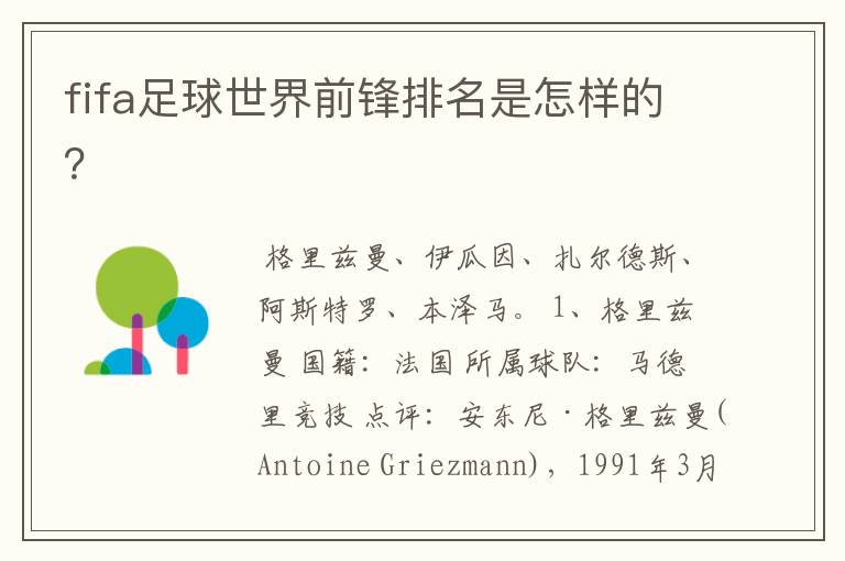 fifa足球世界前锋排名是怎样的?