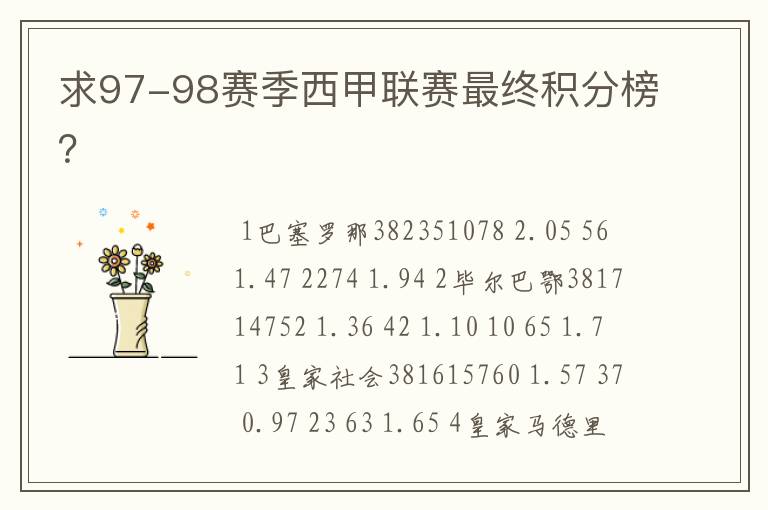 求97-98赛季西甲联赛最终积分榜?