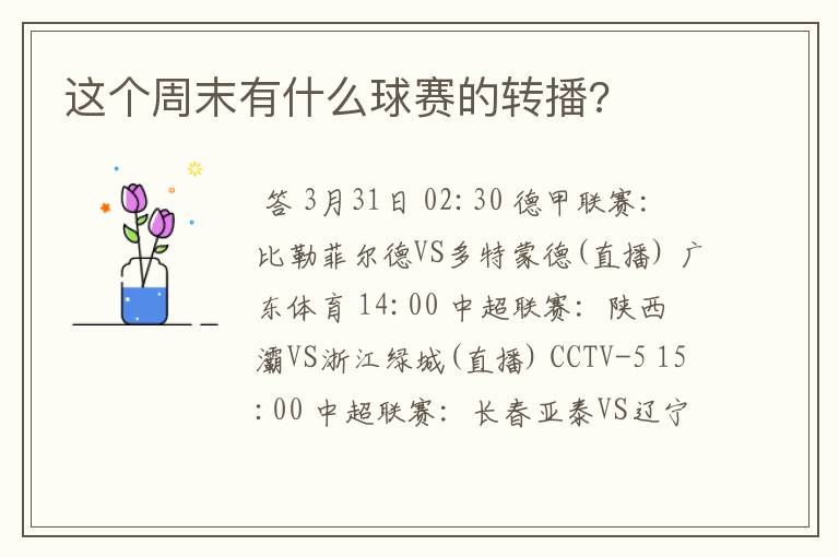 这个周末有什么球赛的转播?