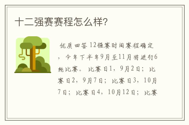 十二强赛赛程怎么样?