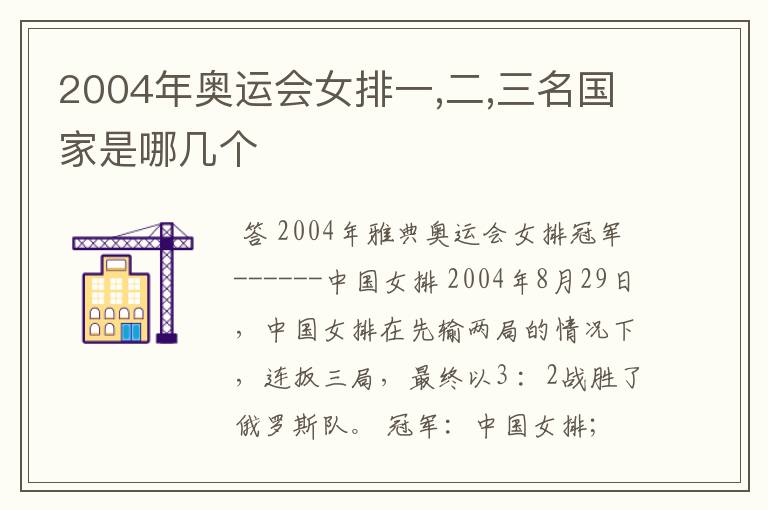 2004年奥运会女排一,二,三名国家是哪几个