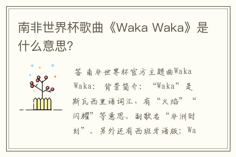 南非世界杯歌曲《Waka Waka》是什么意思?