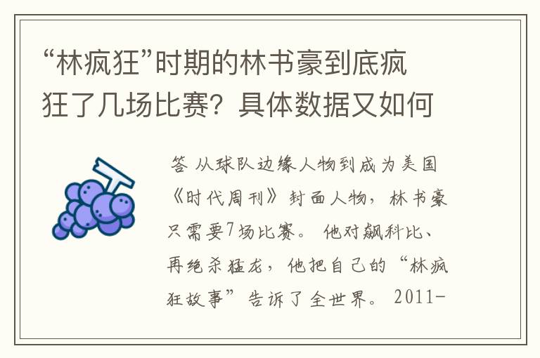 “林疯狂”时期的林书豪到底疯狂了几场比赛?具体数据又如何?